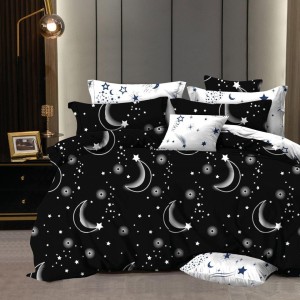 Lenjerie pat dublu,  FINET, 6 piese, Negru, stelute