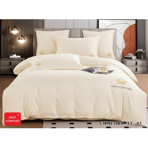 Lenjerie Pat Dublu Premium HoReCa 6 Piese,  Finet cu Logo Brodat EAST COMFORT - Confort și Eleganță pentru Hoteluri și Pensiuni, Crem