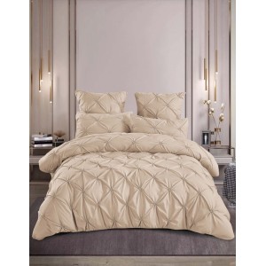 Lenjerie de Pat Premium din  Finet cu Pliuri Brodate, 6 Piese, Nesifonabilă și Durabilă, Bej