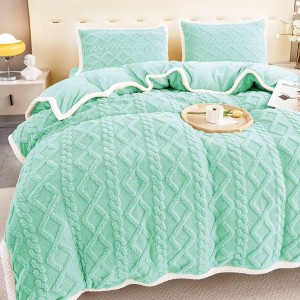 Lenjerie de Pat Cocolino Super Pufoasă cu Tricotaj în Relief – Set 4 Piese pentru Pat Dublu, Calitate Premium pentru somn odihnitor, Aqua