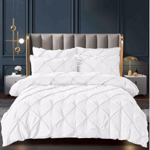 Lenjerie pat dublu,  FINET cu ELASTIC, 6 piese, PLIURI BRODATE, Jojo Home, Alb