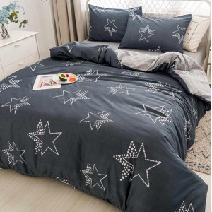 Lenjerie pat dublu cu doua feţe, bumbac satinat, 4 piese,  Gri, stelute