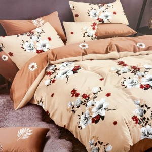 Lenjerie pat dublu,  FINET, 6 piese, Bej, flori