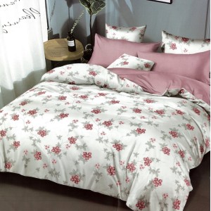 Lenjerie pat dublu,  FINET, 6 piese, Gri-Roz, flori