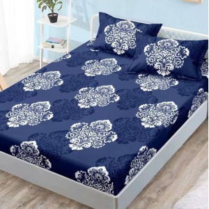 Cearsaf cu elastic, FINET, 180x200cm, 2 fete de perne 50x70cm, Albastru, model oriental