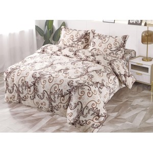Lenjerie pat dublu, Super Pufoasa COCOLINO, 4 piese, cu ELASTIC, Grej, Maro, model tribal