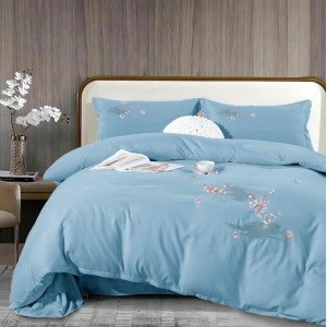 Lenjerie pat dublu, Finet All Season Deluxe cu BRODERIE, 4 piese, Bleu