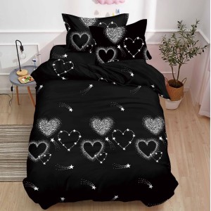 Lenjerie pat 1 PERSOANA, 3 piese, IMPRIMEU 3D Multiplicat, Microfibra, Negru, inimioare, stelute Lenjerie pat 1 PERSOANA, 3 piese, IMPRIMEU 3D Multiplicat, Microfibra, Negru, inimioare, stelute