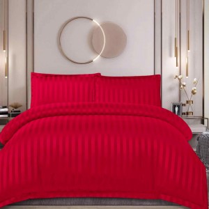 Lenjerie de Pat Dublu, HoReCa, 4 Piese din Damasc Finetat - Lux, Confort și Întreținere Ușoară, Fără Călcare, Roșu