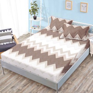 Cearsaf cu elastic, FINET, 160x200cm, 2 fete de perne 50x70cm, Bej, Maro, Zig-Zag – confort și eleganță pentru patul tău