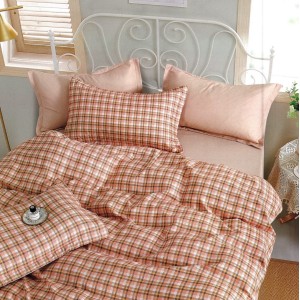 Lenjerie pat dublu,  FINET, 6 piese, Somon, patratele