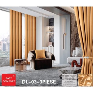 Draperie din Tercot Luxury, cu inele încastrate, East Confort,150x245cm, cu Șnur Magnetic și Față de Pernă Decorativă – Calitate Premium pentru Confortul Tău, Mustar
