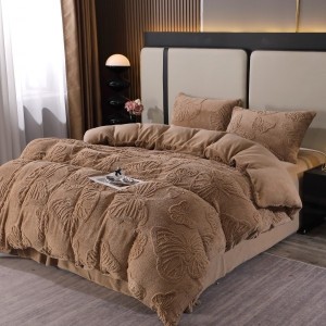 Lenjerie de Pat Dublu, Cocolino Ultra Pufoasă, 4 piese, cu Fluturi 3D – Somn Regal în Confort Absolut, Bej Inchis , fluturi