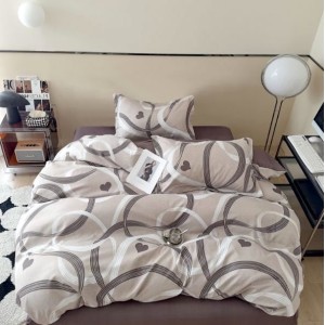 Lenjerie pat 1 PERSOANA, FINET, 4 piese, Grej, inimioare