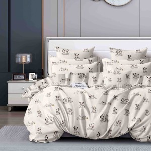 Lenjerie pat 1 PERSOANA,  FINET, 4 piese, Jojo Home, Crem, catelusi