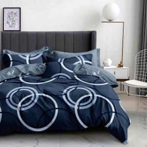 Lenjerie pat dublu,  FINET, 6 piese, cu ELASTIC, Bleumarin, cercuri