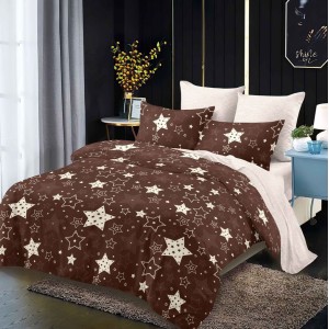 Lenjerie pat dublu,  FINET, cu elastic, 6 piese, Maro, stelute