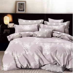 Lenjerie pat dublu,  FINET, 6 piese, cu ELASTIC, Lila, model oriental