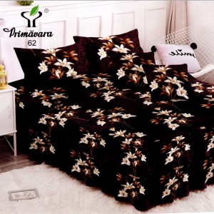 Lenjerie Premium Pat Dublu  FINET, 6 Piese – Volănașe Sofisticate, Fixare Perfectă cu Elastic, Negru, Bej, Flori