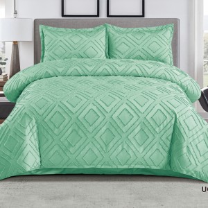 Lenjerie de Pat Premium, Bumbac Finet, Smocuri Brodate, 4 Piese, Nesifonabilă și Durabilă, Geometry, Menta
