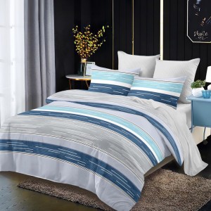 Lenjerie Pat Dublu,  FINET, 6 piese, Gri, Albastru, Dungi