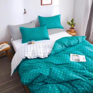 Lenjerie pat dublu, bumbac satinat,  cu elastic, Turquoise, buline