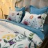 Lenjerie pat dublu,  FINET, Imprimeu Digital, cu ELASTIC, Alb, Albastru, Flori [5]