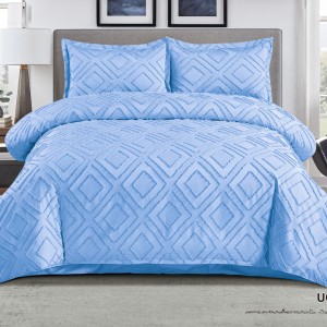 Lenjerie de Pat Premium, Bumbac Finet, Smocuri Brodate, 4 Piese, Nesifonabilă și Durabilă, Geometry, Bleu