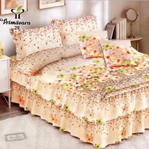 Lenjerie Premium Pat Dublu  FINET, 6 Piese – Volănașe Sofisticate, Fixare Perfectă cu Elastic, Bej, Verde, Flori