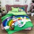 Lenjerie de Pat Dublu,  Finet, Imprimeu Digital, 4 Piese, Verde, Albastru, Curcubeu, Iepuraș cu Cos de Oua [7]