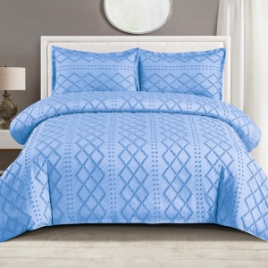 Lenjerie de Pat Premium, Bumbac Finet, Smocuri Brodate, 4 Piese, cu ELASTIC, Nesifonabilă și Durabilă, Elegance, Bleu