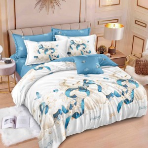 Lenjerie pat dublu,  FINET, 6 piese, Bleu, ursuleti