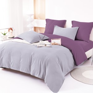 Lenjerie pat dublu, Bumbac FINET, 6 piese, Bicolor, Gri, Mov