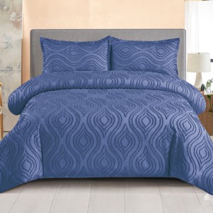 Lenjerie de Pat Premium, Bumbac Finet, Smocuri Brodate, 4 Piese, cu ELASTIC, Nesifonabilă și Durabilă, Eliana, Albastru