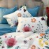 Lenjerie pat dublu,  FINET, Imprimeu Digital, cu ELASTIC, Alb, Albastru, Flori [13]