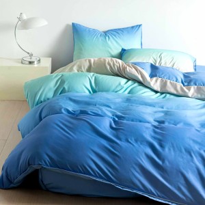 Lenjerie pat dublu, bumbac satinat,  cu elastic, Albastru, degrade