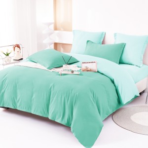 Lenjerie pat dublu, Bumbac FINET, 6 piese, Bicolor, Menta, Bleu