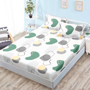 Cearsaf cu elastic, Bumbac FINET, 160x200cm, 2 fete de perne 50x70cm, Gri, Pete Colorate