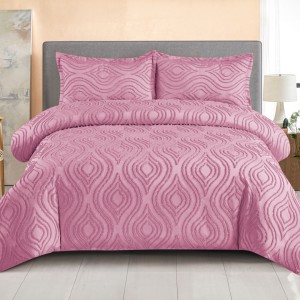 Lenjerie de Pat Premium, Bumbac Finet, Smocuri Brodate, 4 Piese, cu ELASTIC, Nesifonabilă și Durabilă, Eliana, Roz