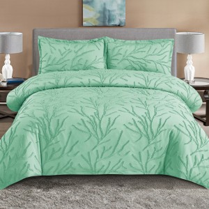 Lenjerie de Pat Premium, Bumbac Finet, Smocuri Brodate, 4 Piese, cu ELASTIC, Nesifonabilă și Durabilă, Tree, Menta