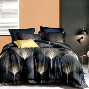 Lenjerie pat dublu, bumbac satinat, cu doua feţe, 4 piese,  Bleumarin, Puf de Papadie