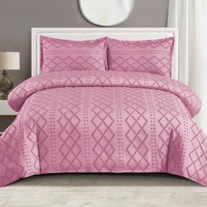 Lenjerie de Pat Premium, Bumbac Finet, Smocuri Brodate, 4 Piese, cu ELASTIC, Nesifonabilă și Durabilă, Elegance, Roz