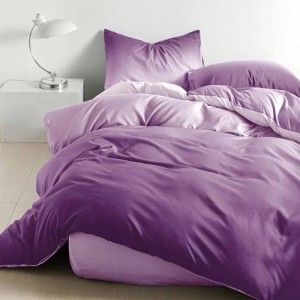 Lenjerie pat dublu, bumbac satinat, cu doua feţe, 4 piese,  Lila, Mov, degrade