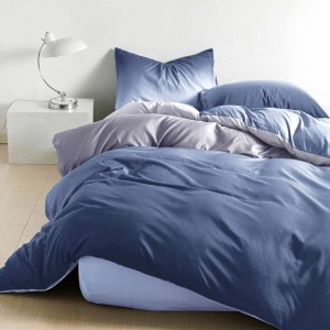 Lenjerie pat dublu, bumbac satinat,  cu elastic, Albastru, degrade