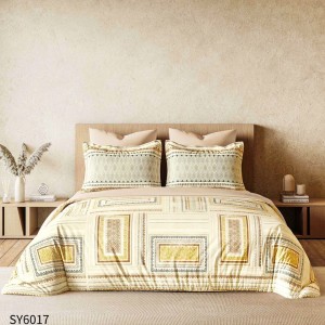 Lenjerie pat dublu,  FINET, Imprimeu Digital, cu ELASTIC, Crem, Bej, Model Traditional