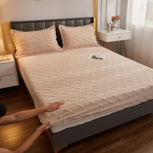 Cearșaf cu Elastic Cocolino, Model 3D Tricotat, 180x200x25 cm – Set cu 2 Fețe de Pernă, Gros și Pufos, Bej