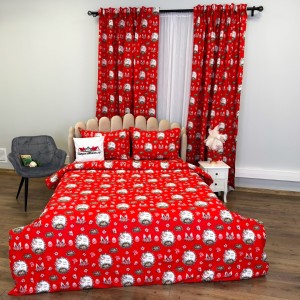 Set Lenjerie Pat Dublu 4 Piese + 2 Draperii 150x235cm din Bumbac Ranforsat – Confort și Eleganță, Fabricat în România, Rosu, Alb, Iepurasi