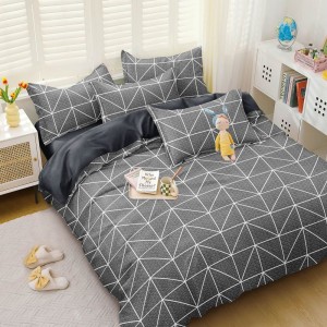 Lenjerie pat dublu cu doua feţe, bumbac satinat, 4 piese,  Gri, forme geometrice