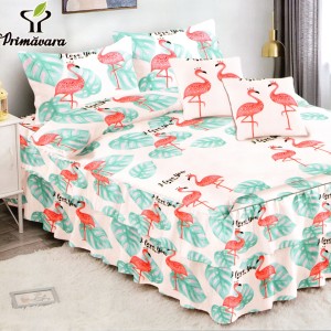 Lenjerie Premium Pat Dublu  FINET, 6 Piese – Volănașe Sofisticate, Fixare Perfectă cu Elastic, Alb, Bleu, Flamingo, Frunze