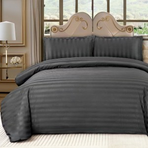 Lenjerie HoReCa, pat dublu, Damasc Finetat Deluxe cu Elastic, 4 piese, Antracit